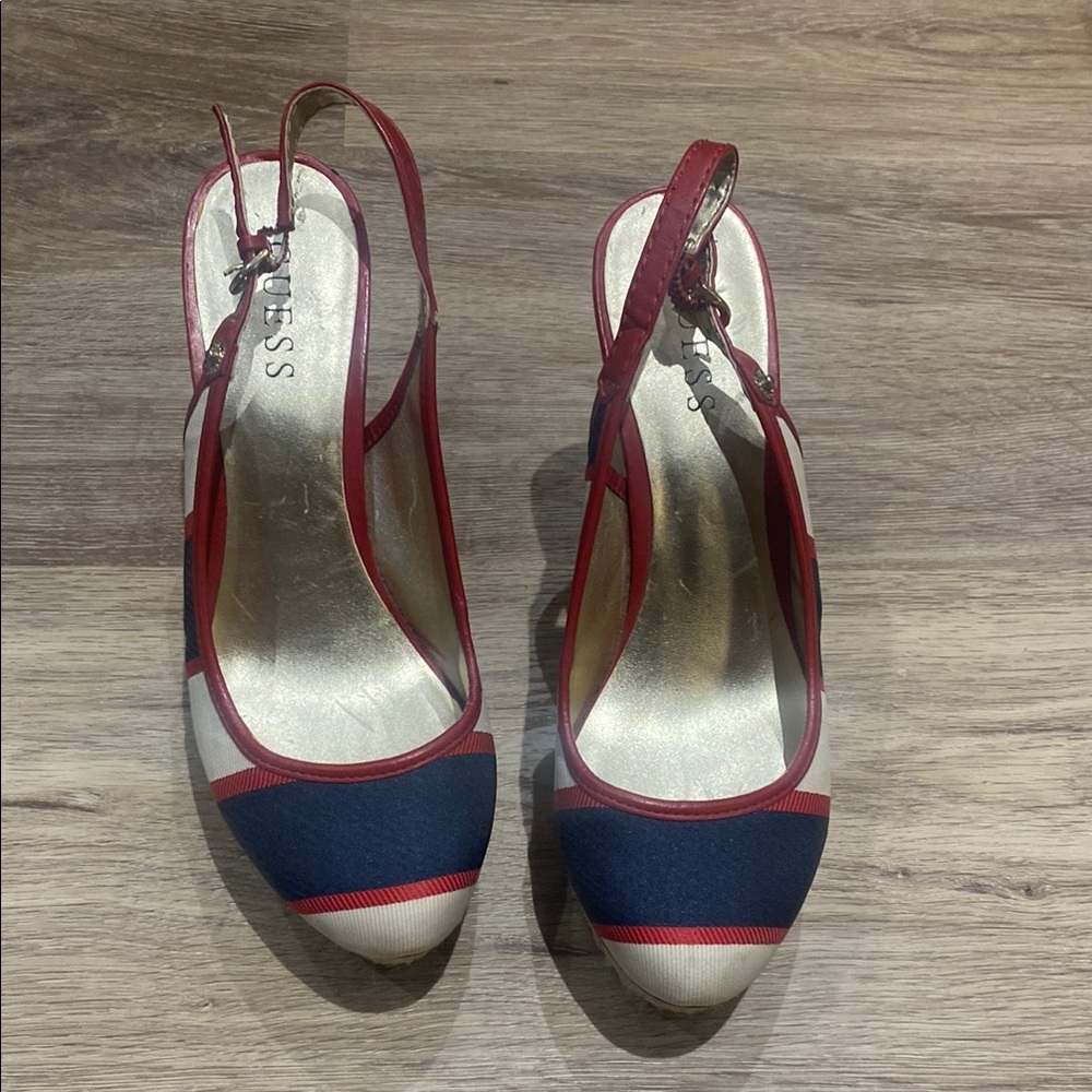 GUESS Women's Red and Blue Slingback Heels
